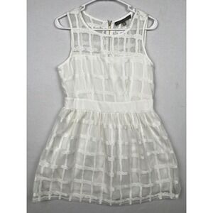 Finn & Clover Sleeveless Lace Grid Dress Womens Large White Fit Flare Mini‎ Zip